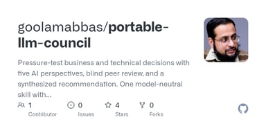 GitHub - goolamabbas/portable-llm-council: Pressure-test business and technical decisions with five AI perspectives, blind peer review, and a synthesized recommendation. One model-neutral skill with native subagents for seven AI harnesses.