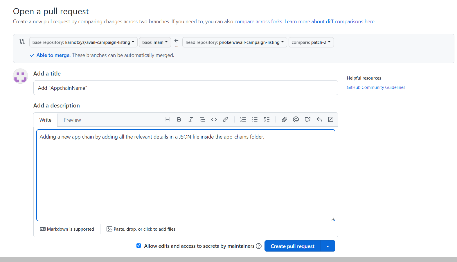 Click on create pull request