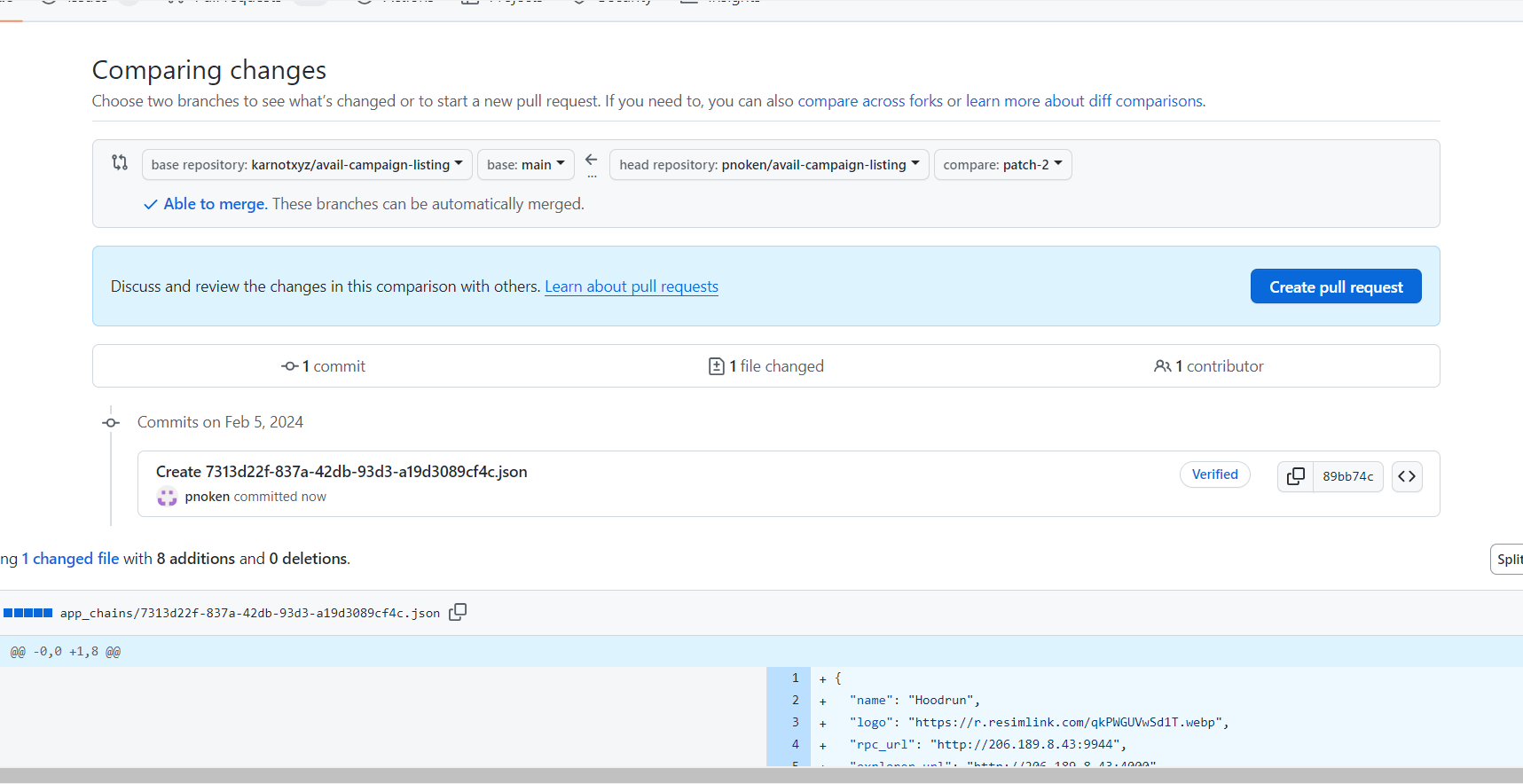 Click create pull request