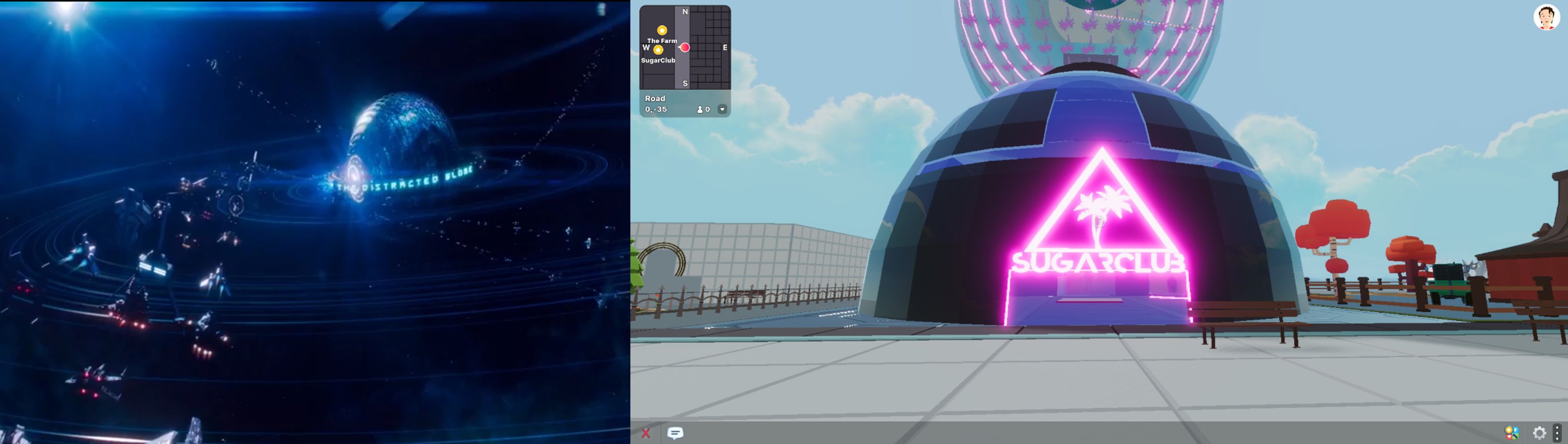 Ready Player One's Distracted Globe v/s Decentraland's Sugar Club