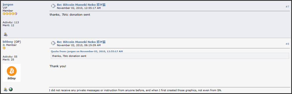 Many crypto contributors are anon. Like this artist who designed the Bitcoin logo and received 7 BTC as donation.