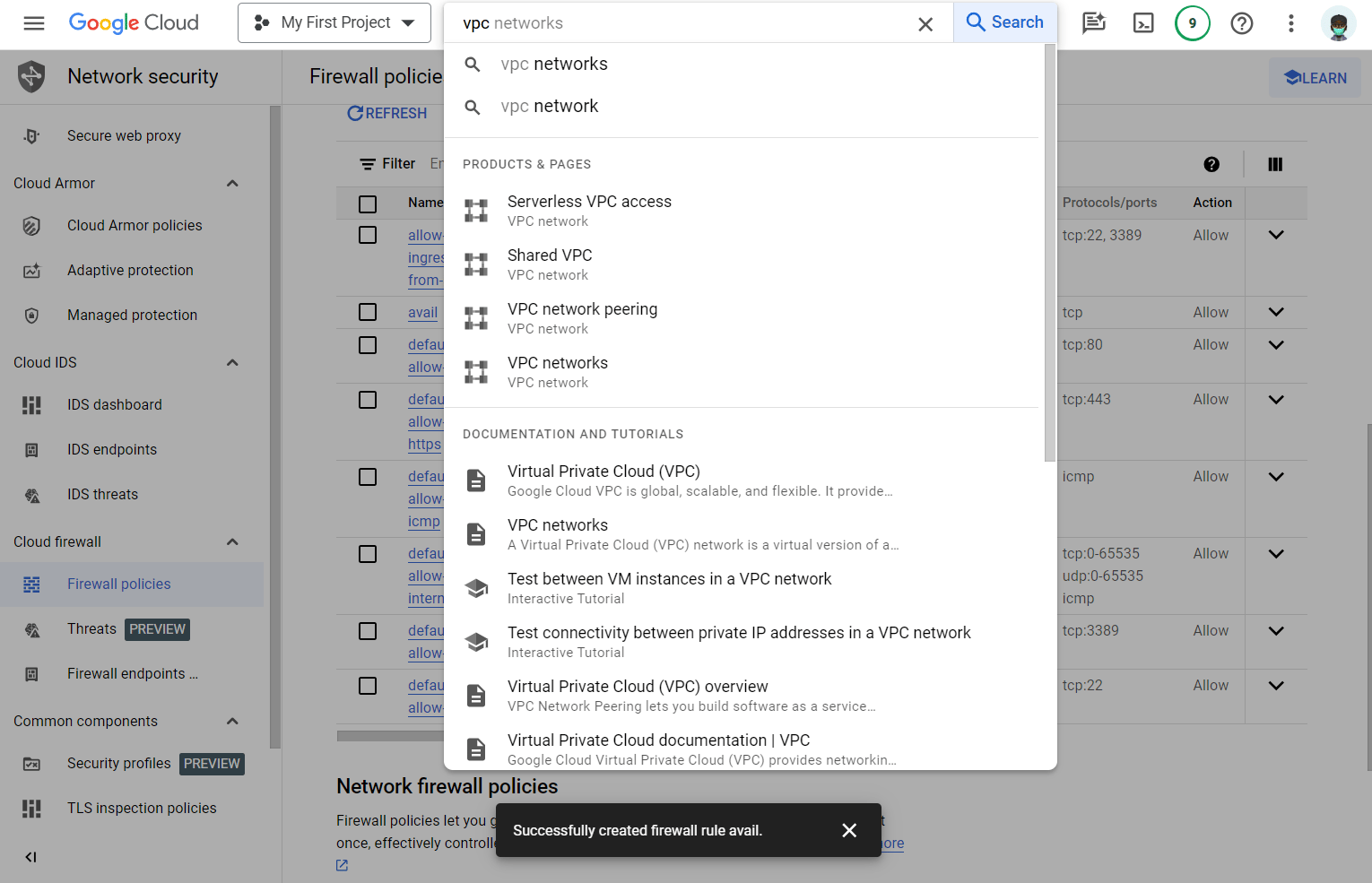 Search VPC networks