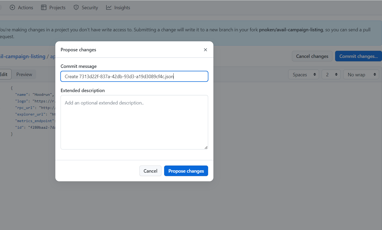 Click Propose Change