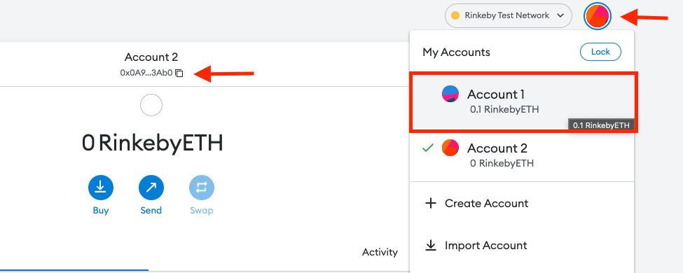 Copy Address & Select Account 1