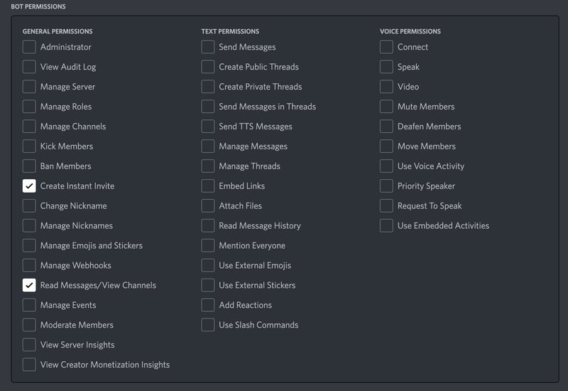 Required Access by Link3 Discord Bot