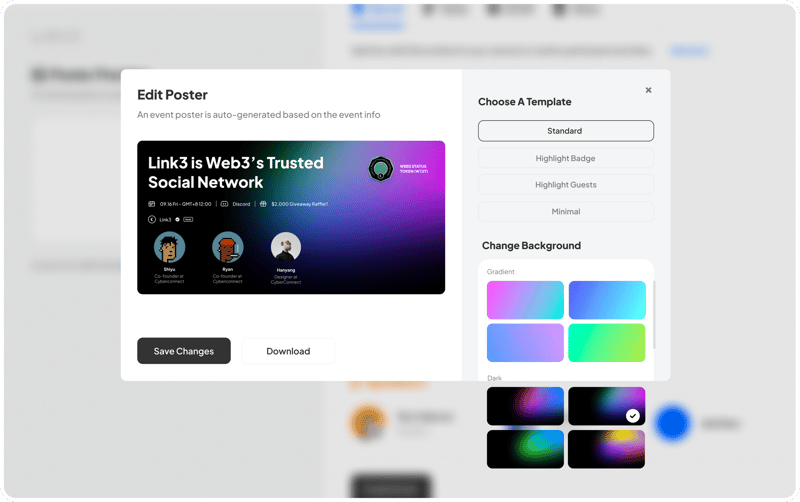 Link3’s auto-generated posters based on templates and event info
